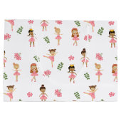 バレエピンクバレリーナス踊りパターン ラージペーパーバッグ (裏面)