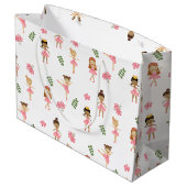 バレエピンクバレリーナス踊りパターン ラージペーパーバッグ (裏面アングル)