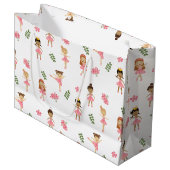 バレエピンクバレリーナス踊りパターン ラージペーパーバッグ (正面アングル)