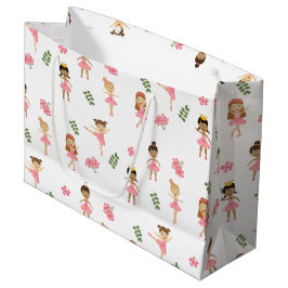 バレエピンクバレリーナス踊りパターン ラージペーパーバッグ