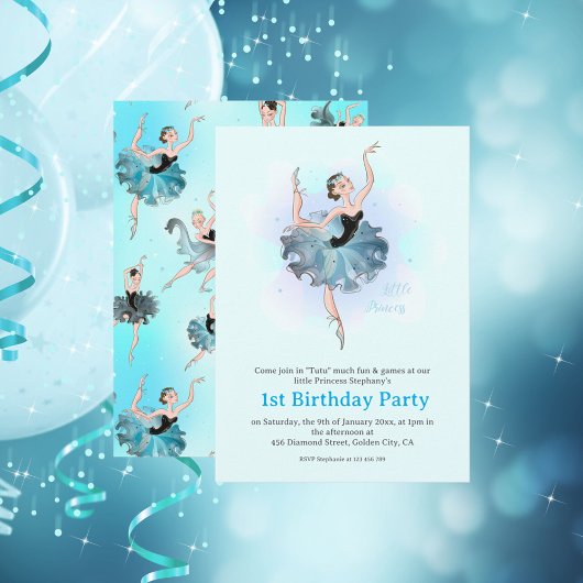 バレエプリンセス1歳の誕生日パステルイラスト 招待状
