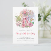 バレエポンプ花模様ピンクガール7thバースデーパーティー 招待状 (スタンド正面)