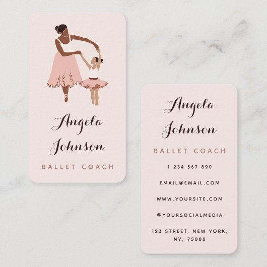 バレエモダンコーチバレリーナイラストレーションかわいい 名刺 (正面/裏面)
