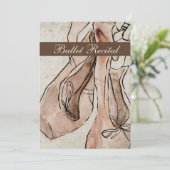 バレエリサイタル、ピンク・バレリーナ・スリッパー・ウォーターカラー 招待状 (スタンド正面)