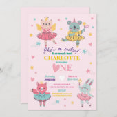 バレエレインボーツツピンクベアー誕生日ピンク 招待状 (正面/裏面)