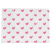 バレエレガントンタインピンクの白い小さなハートパターン ラージペーパーバッグ (裏面)