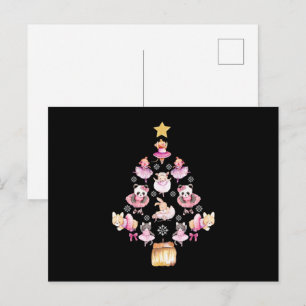 バレエ動物バレリーナのクリスマスツリー ポストカード