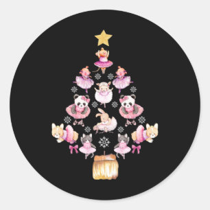 バレエ動物バレリーナのクリスマスツリー ラウンドシール