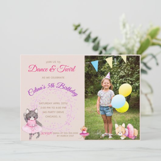 バレエ動物写真誕生パーティー 招待状 (スタンド正面)