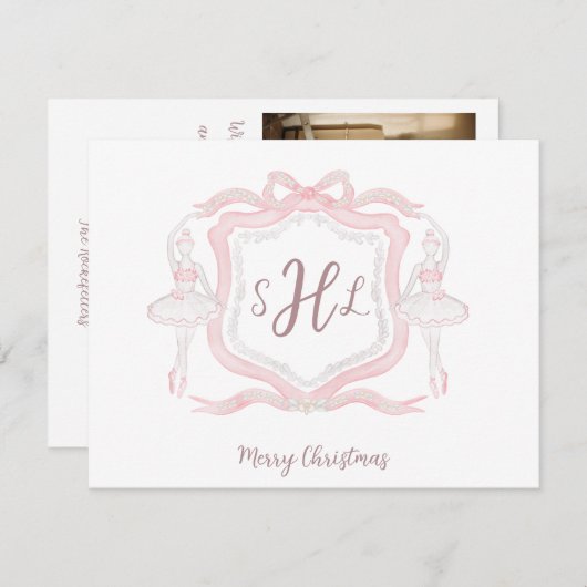 バレエ名門私立校風のモノグラム写真クリスマスカード ノートカード (正面/裏面)