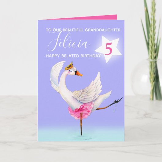 バレエ団の白鳥の孫娘は5歳の誕生日を飾った カード (正面)