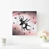 バレエ団ダンスピンクアクセント スクエア壁時計 (ホーム)