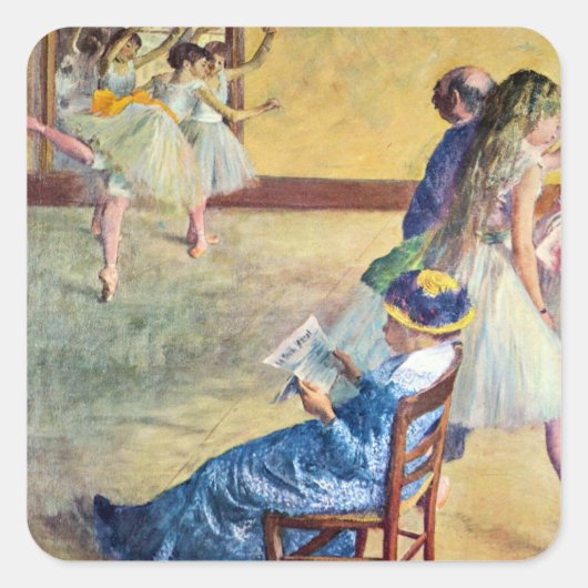バレエ教室、ダンスホールby Edgar Degas スクエアシール (正面)