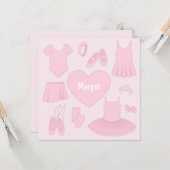バレエ服スクエアカード – 淡いピンク背景 カード (正面/裏面インサイチュ)