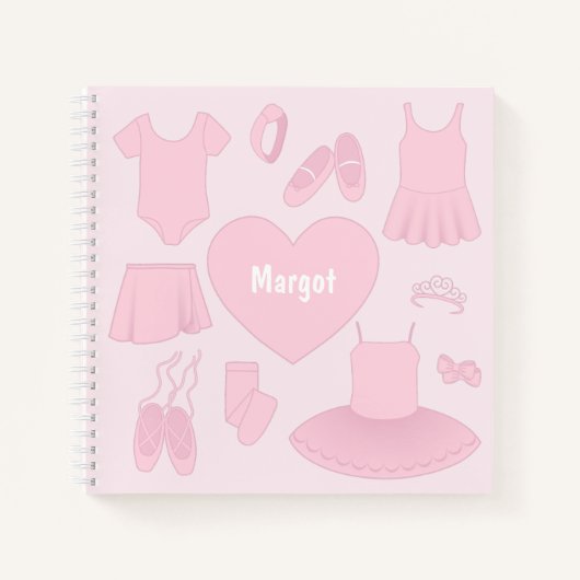 バレエ服正方形ノートブック – ピンク背景 ノートブック (正面)