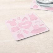 バレエ服紙コースター – ピンク背景 スクエアペーパーコースター (アングル)