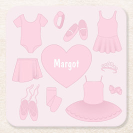 バレエ服紙コースター – ピンク背景 スクエアペーパーコースター