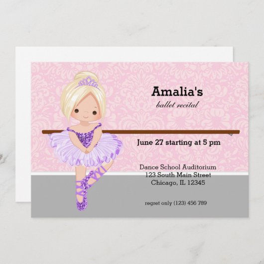 バレエ発表会 招待状 (正面/裏面)
