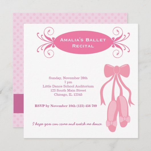 バレエ発表会 招待状 (正面/裏面)