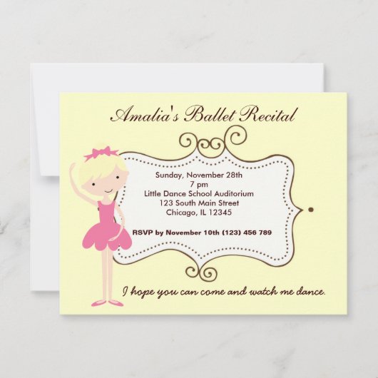 バレエ発表会 招待状 (正面)