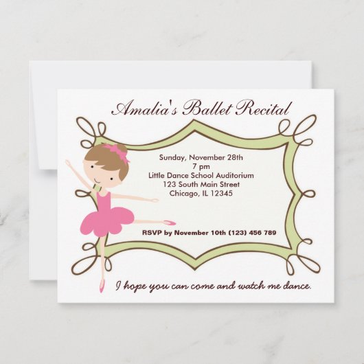 バレエ発表会 招待状 (正面)