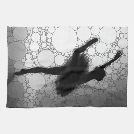 バレエ白黒踊りバレリーナ キッチンタオル (横)