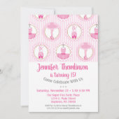 バレエ誕生日招待状ピンクバレリナダンサー 招待状 (正面)