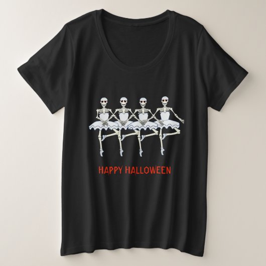 バレエ踊りスケルトンハローウィンパーティ プラスサイズTシャツ (デザイン正面)