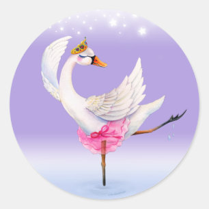 バレエ踊り白い白鳥の水彩白い芸術 ラウンドシール