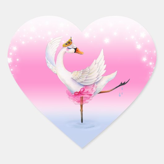 バレエ踊り白鳥の湖の水彩画 ハートシール (正面)