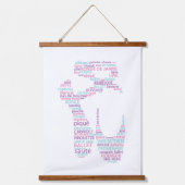 バレエ靴タイポグラフィピンクとアクア 吊り下げ型タペストリー (正面)