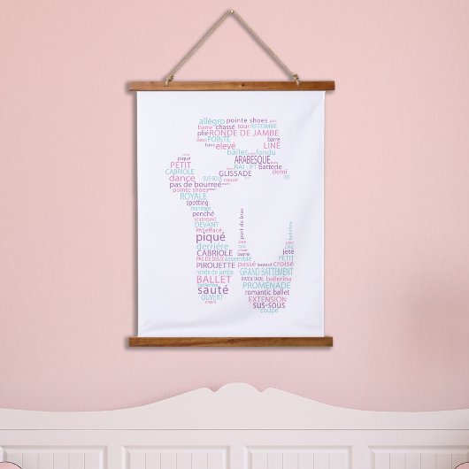 バレエ靴タイポグラフィピンクとアクア 吊り下げ型タペストリー