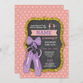 バレエ バースデーパーティー バレリーナ グリッター ご招待 招待状 (正面/裏面)