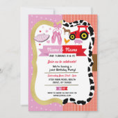 バレエ&ファームジョインボーイガール誕生日ピンクホース 招待状 (正面)