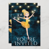 バレエ ブルーとイエローのブロンド バレリーナ 誕生日 招待状 (正面/裏面)
