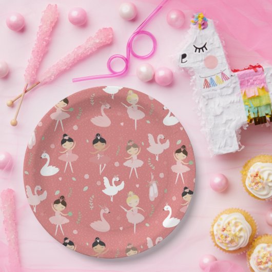 バレエ、女性と女の子、かわいいバレエ白鳥パターン ペーパープレート (パーティー)