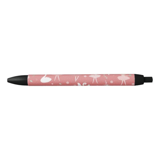 バレエ、女性と女の子、かわいいバレエ白鳥パターン 黒ボールペン (正面)