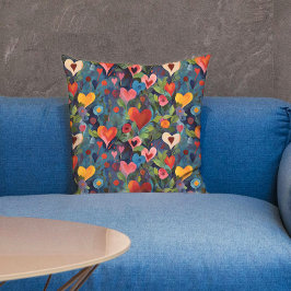 バレカラフルンティーンズデイラブハートパタ絵を描ーン クッション
