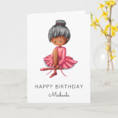 バレシンプルリナピンクツツゥブラックガール誕生日 カード (黄色い花)