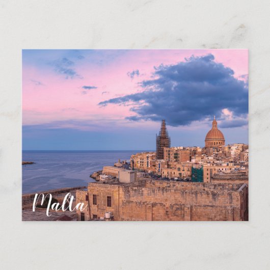 バレッタ上空の夕日のパノラマの景色 シーズンポストカード (正面)