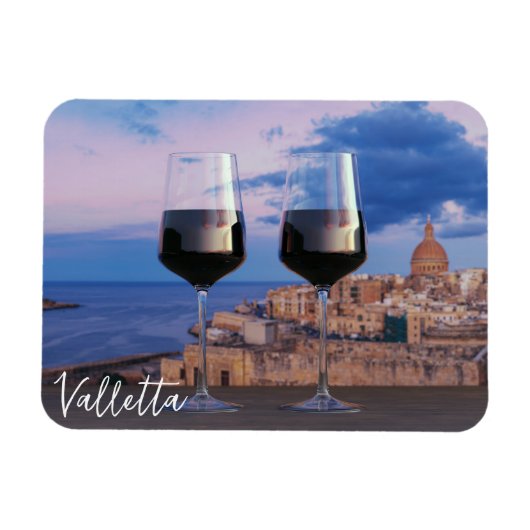 バレッタ上空の夕日を望むワイングラス マグネット (横)