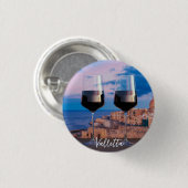 バレッタ上空の夕日を望むワイングラス 缶バッジ (正面&裏面)