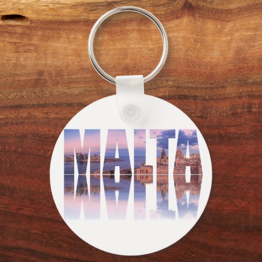 バレッタ旧市街と港マルタ文字反射 キーホルダー (正面)