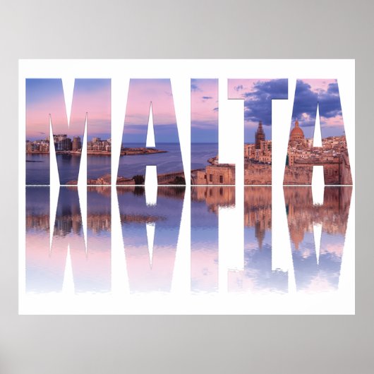 バレッタ旧市街と港マルタ文字反射 ポスター (正面)