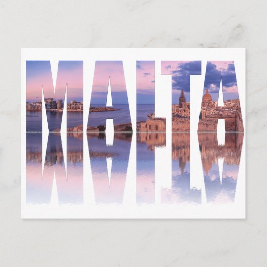 バレッタ旧市街と港マルタ文字反射 ポストカード (正面)