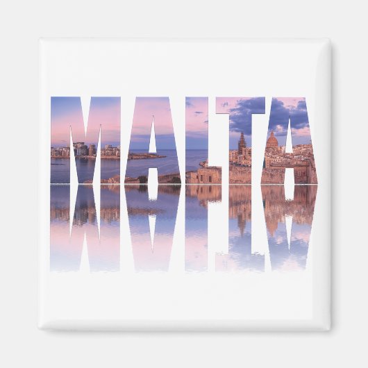 バレッタ旧市街と港マルタ文字反射 マグネット (正面)