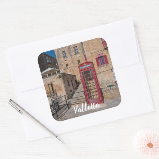 バレッタ・マルタの赤い電話ブース スクエアシール (封筒)