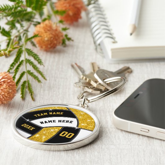 バレパーソナライズされたーチームの贈り物。黒と金ゴールド キーホルダー (側面)