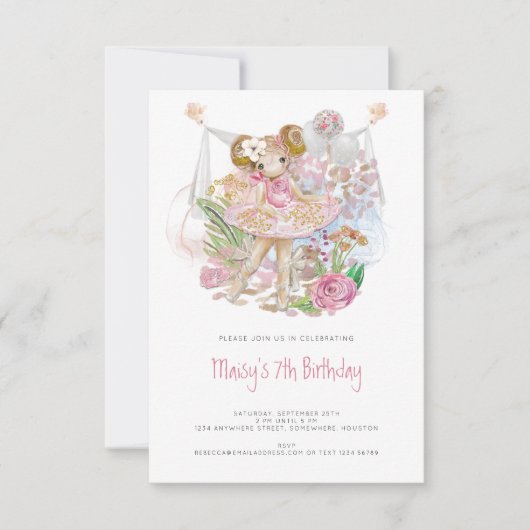 バレリお洒落ナピンクガール7thバースデーパーティー 招待状 (正面)