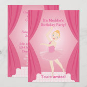 バレリかわいらしナの女の子の誕生日パーティーの招待 招待状 (正面/裏面)